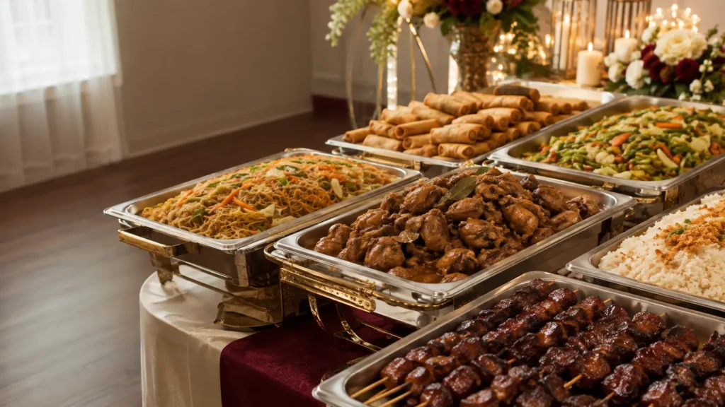 Catering trays prepared for pickup or delivery
